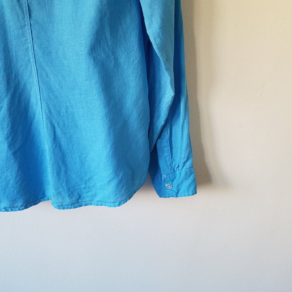 Frank & Eileen Barry 100% Linen Button Front Blue Long Sleeve Shirt Size Large - Picture 8 of 11